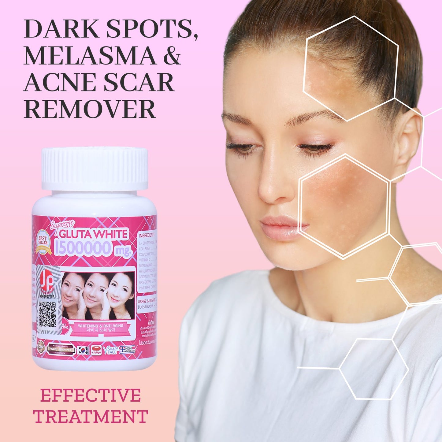 Supreme Gluta White 150000mg. Glutathione Skin Whitening, 30 Softgel Capsules