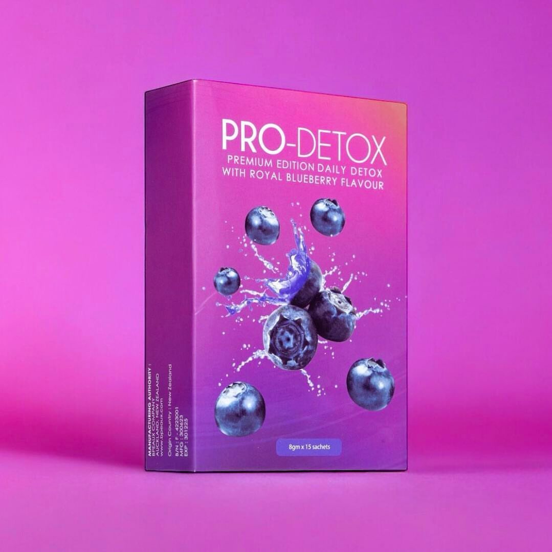 New Pro DETOX with royal blue berry flavor. Premium edition - 8gm x 15 sachet per box.