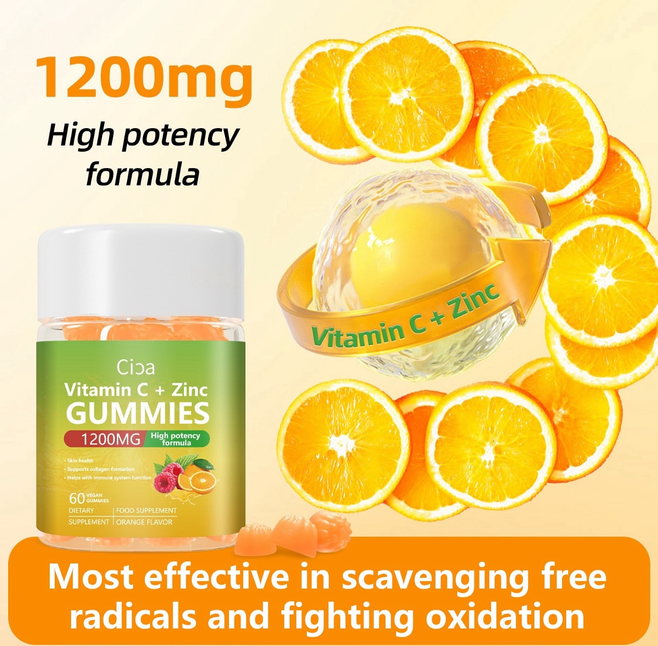 CICA Vitamin C + Zinc Gummies – 1200MG, 60 Gummies