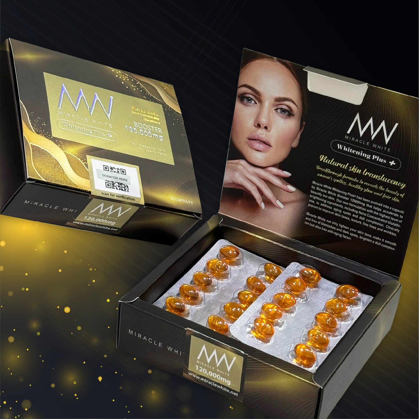 Miracle White Royal Gold Booster 120,000mg, 60 Capsules