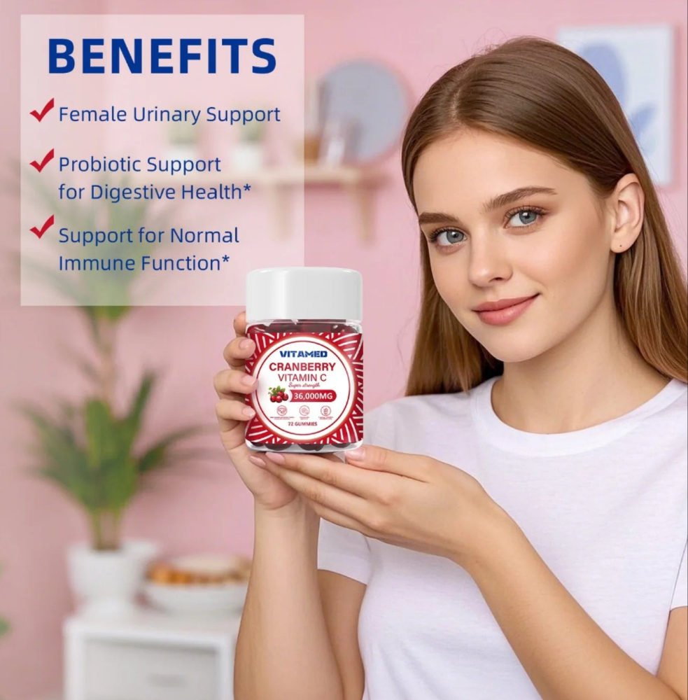 VITAMED Cranberry Vitamin C Gummies – Super Strength (36,000MG), 72 Gummies