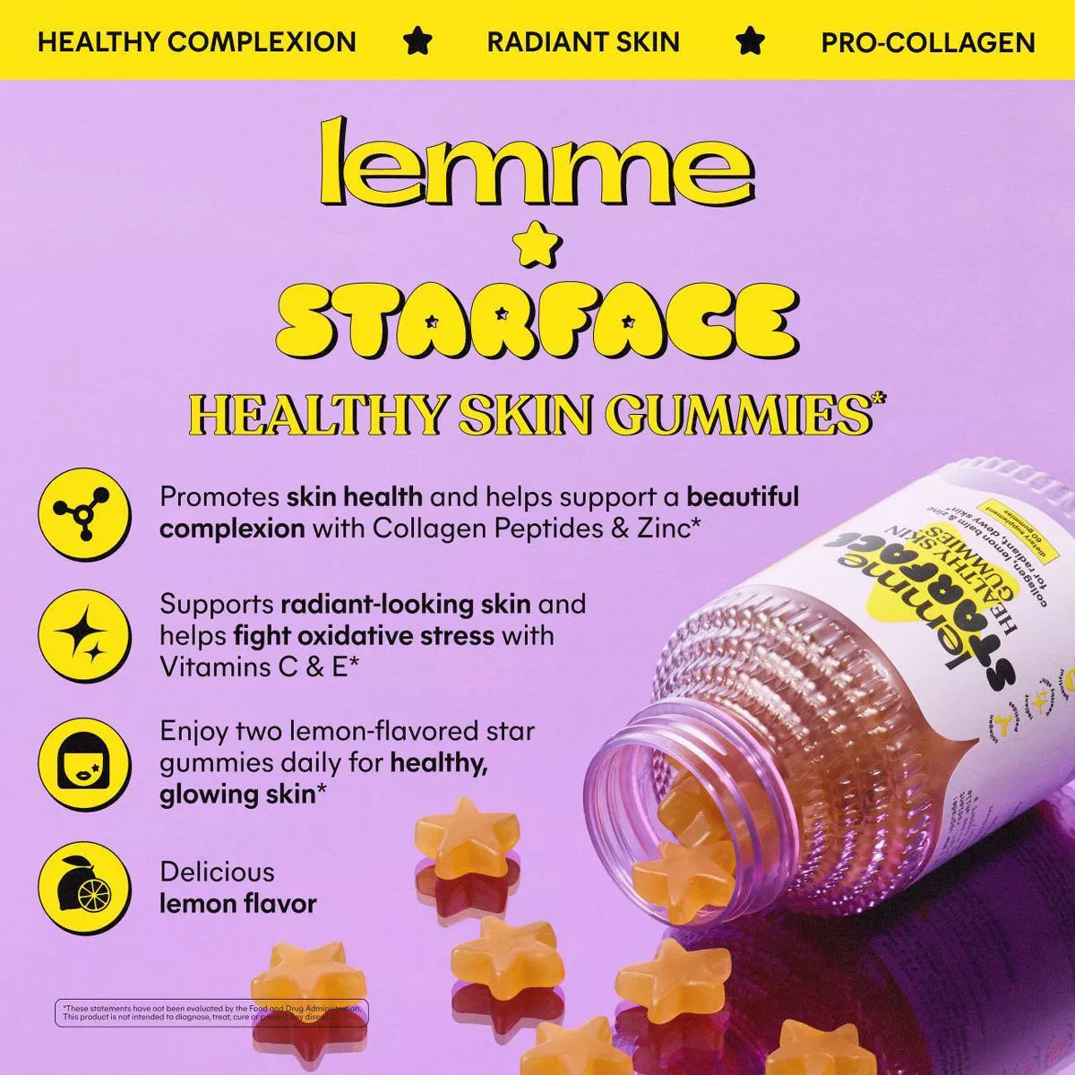 Lemme Starface Healthy Skin Gummies - Lemon Flavored, 60 Gummies