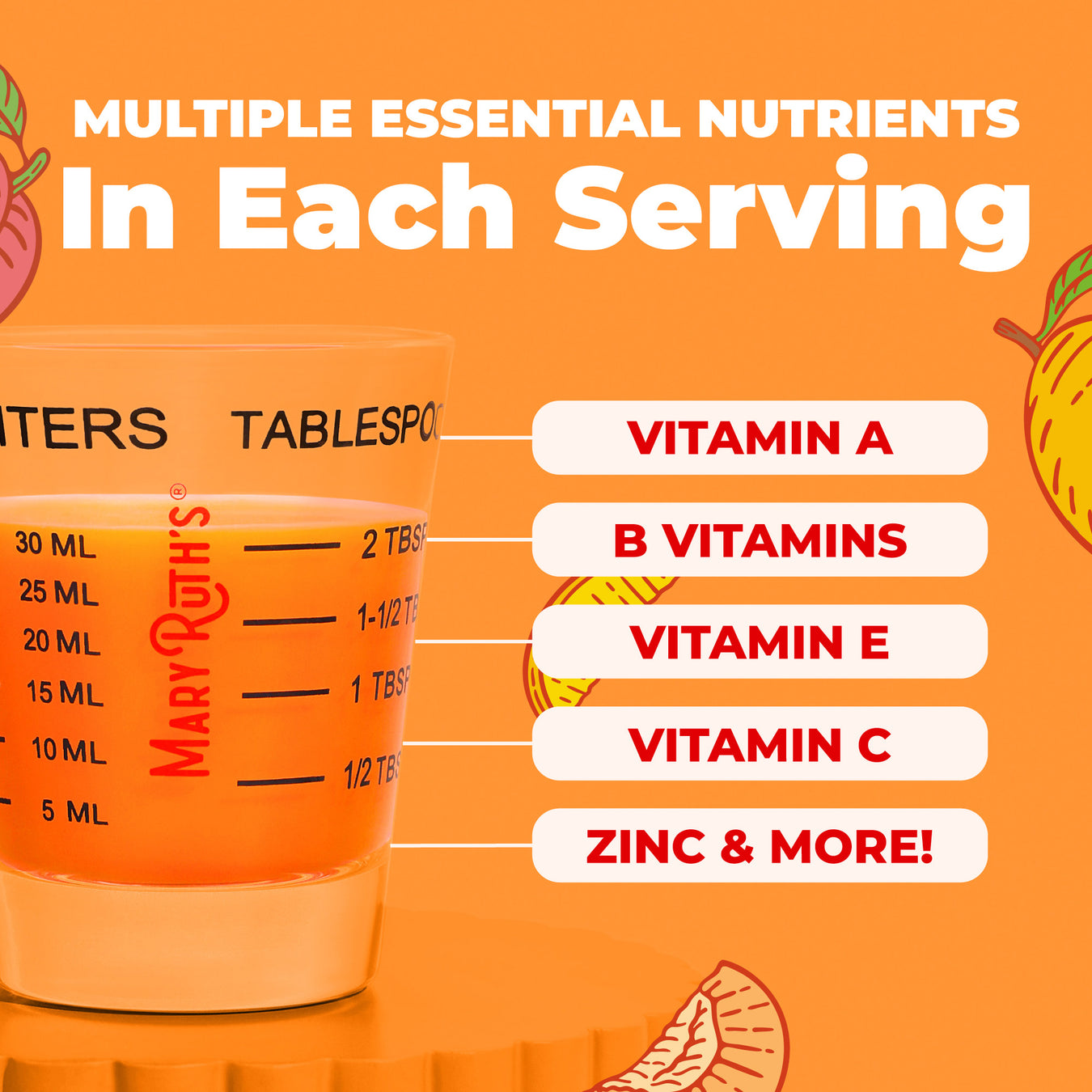 MaryRuth's Liquid Morning Multivitamin + Hair Growth, Peach Mango - 887Ml