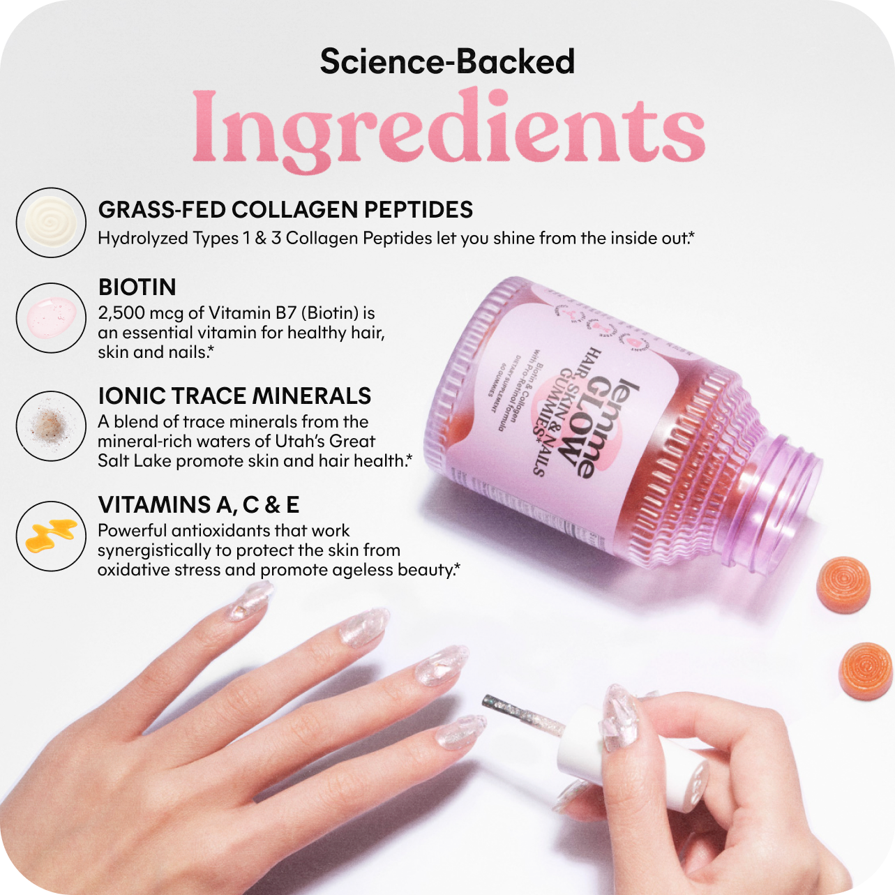 Lemme Glow Hair, Skin & Nails - 60 Gummies