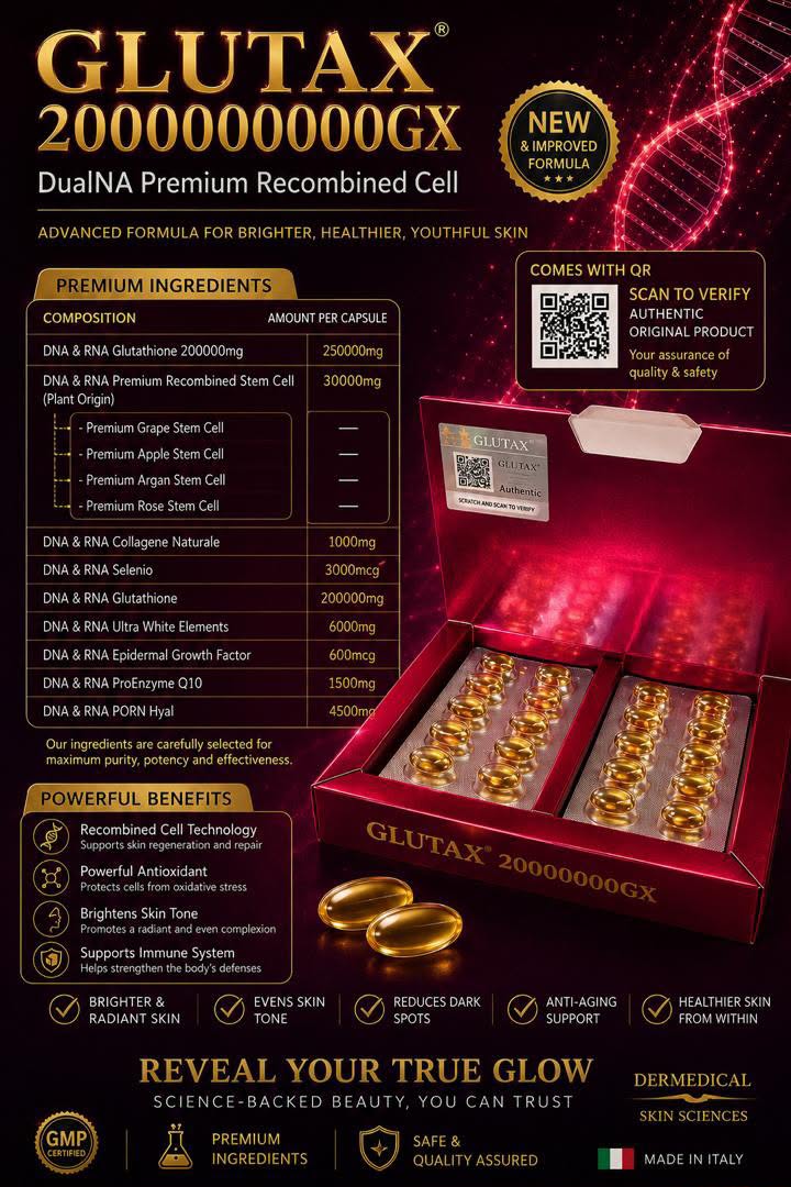 Glutax 2000000GX DualNA Premium Recombined Cell Skin Whitening Anti-Aging, 60 Capsules