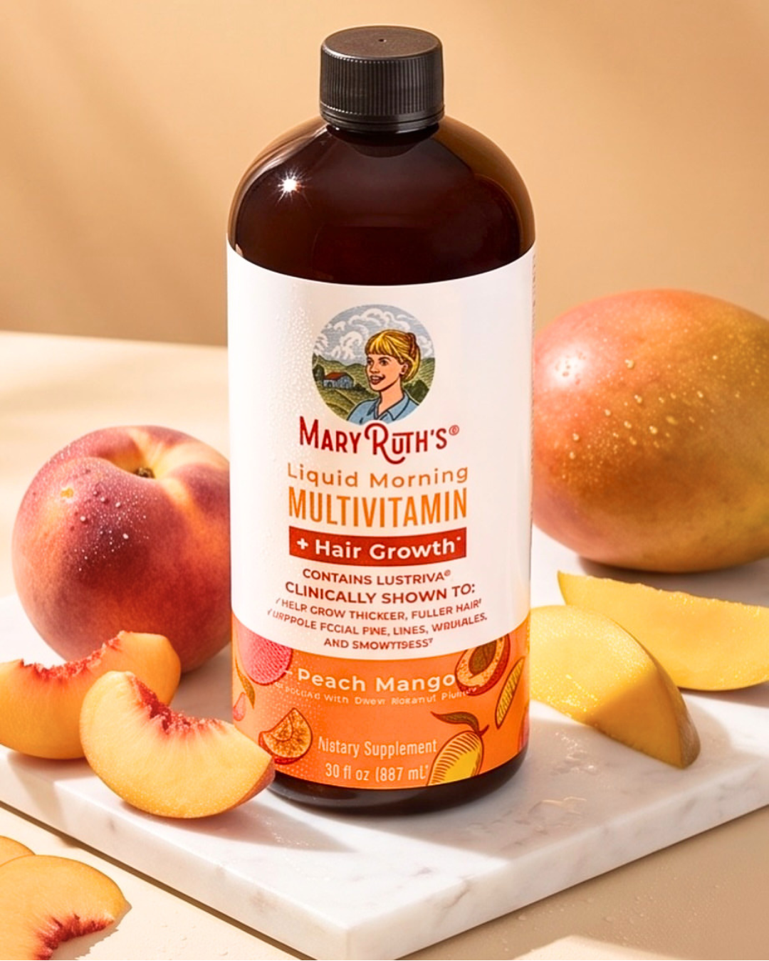 MaryRuth's Liquid Morning Multivitamin + Hair Growth, Peach Mango - 887Ml