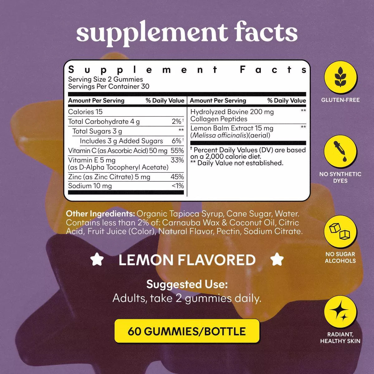 Lemme Starface Healthy Skin Gummies - Lemon Flavored, 60 Gummies