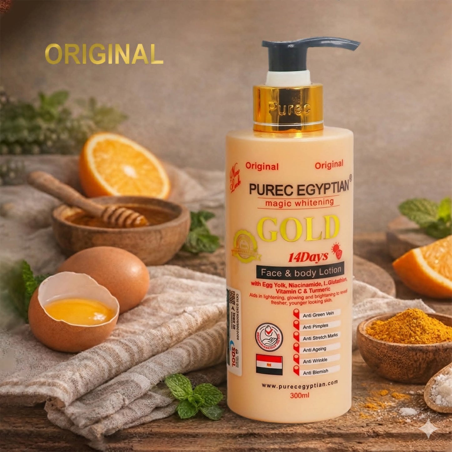 Purec Egyptian Gold Magic Whitening Face & Body Lotion, 300ml