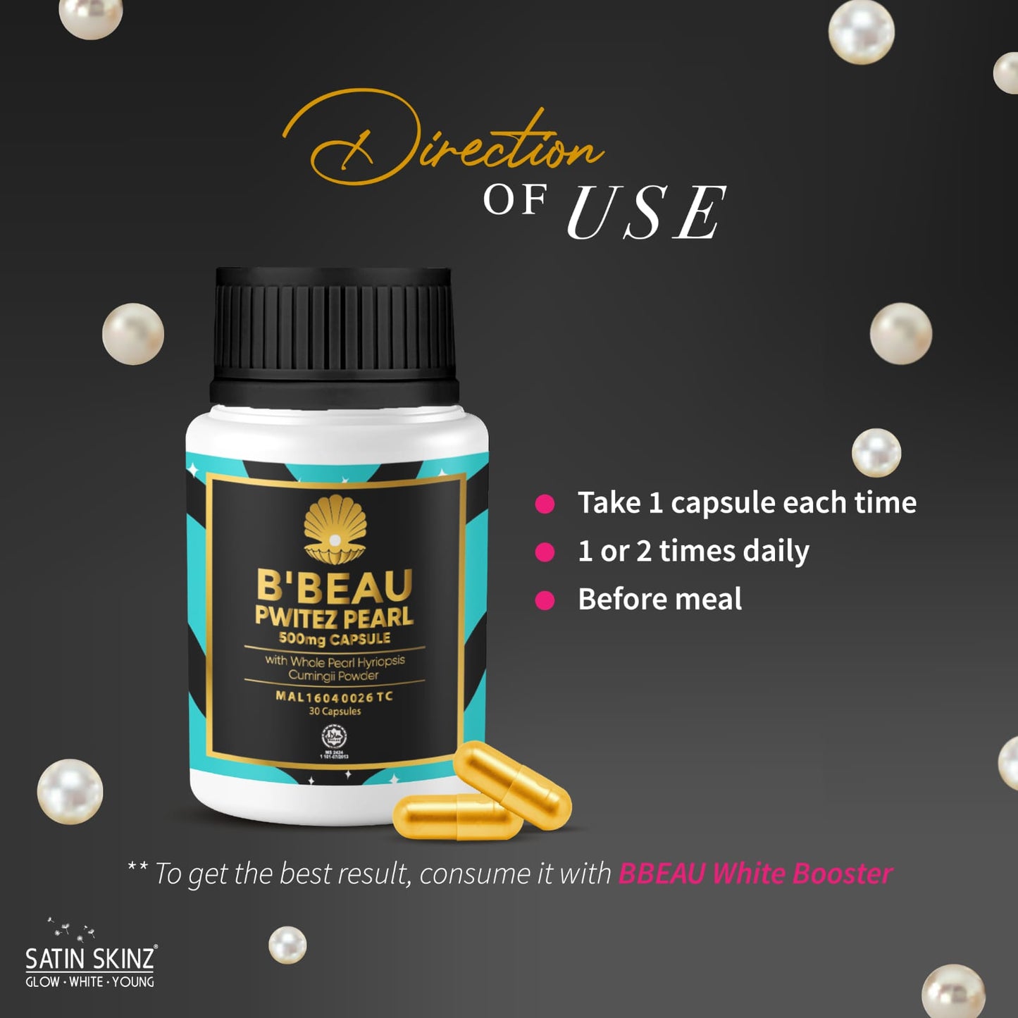 SatinSkinz B'Beau Pwitez Pearl, Legendary King of Pearls - 30 Caps (BBEAU)
