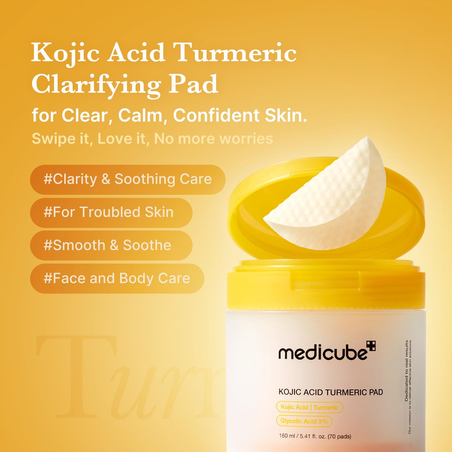 Medicube Kojic Acid Turmeric Clarifying Pad (160 ml / 5.41 fl. oz., 70 pads)