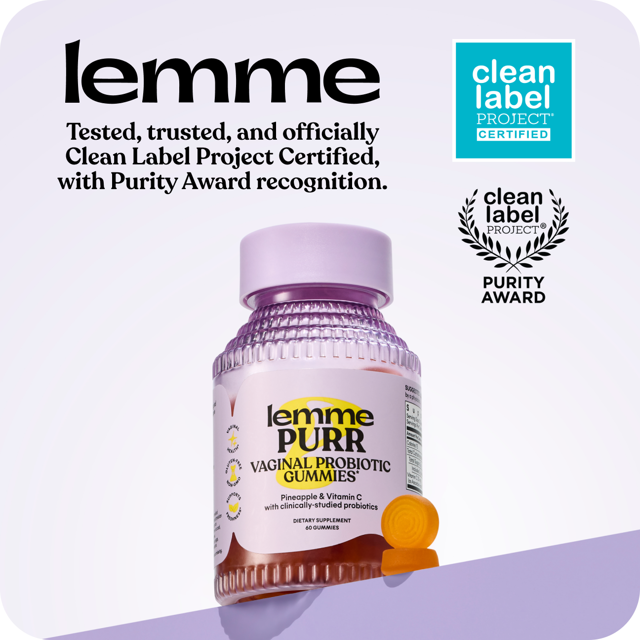 Lemme Purr Vaginal Probiotic Gummies, 60 Gummies