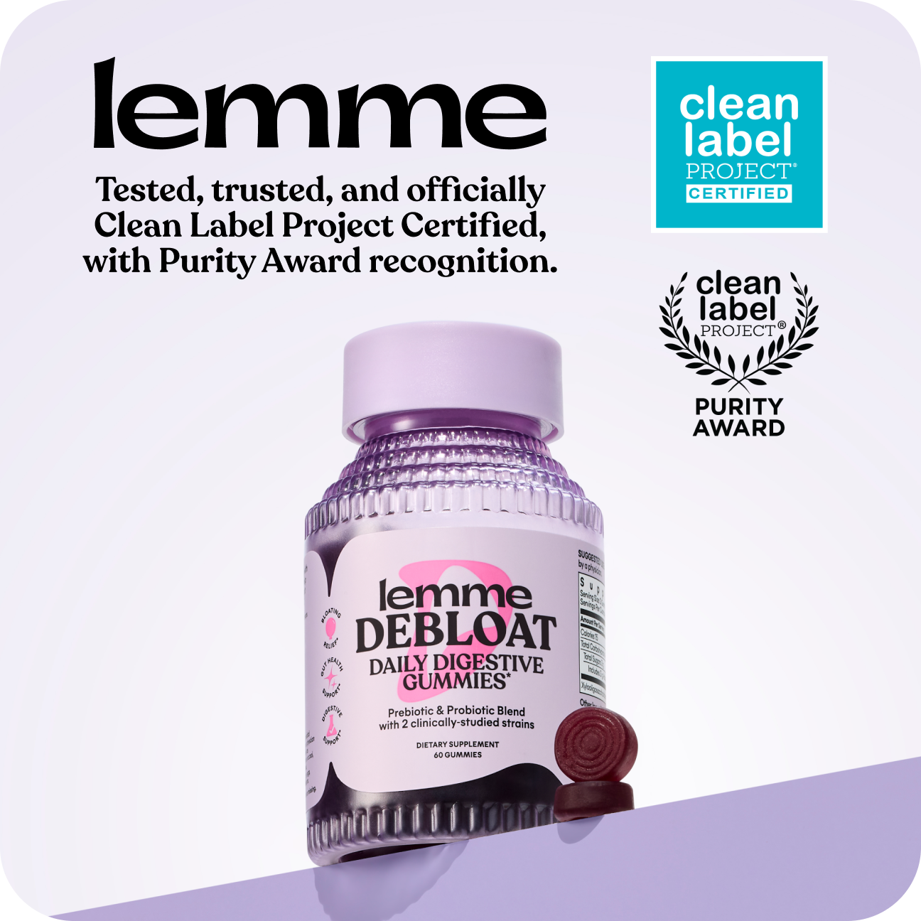 Lemme Debloat Daily Digestive Gummies, 60 Gummies