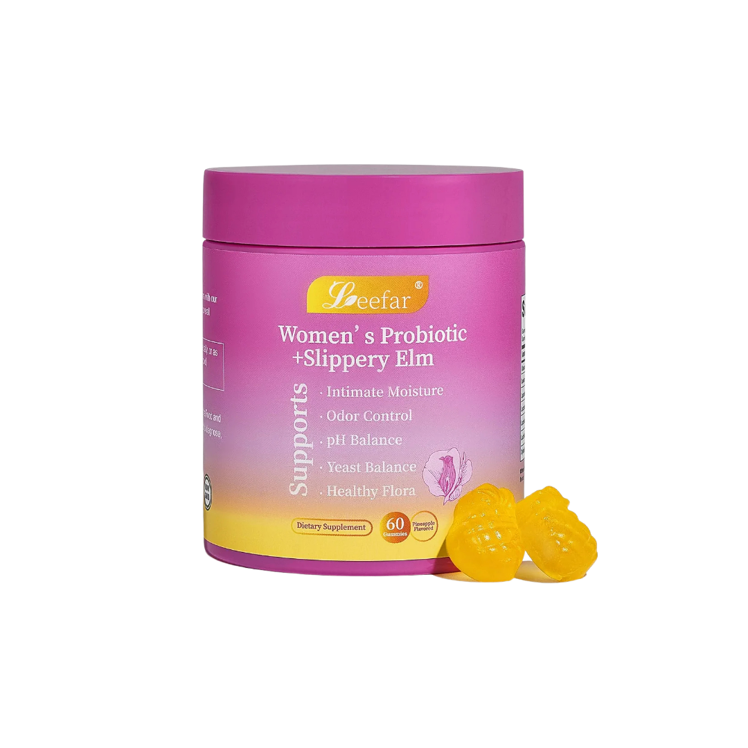 Leefar Women’s Probiotic + Slippery Elm Gummies, 60 Count – Pineapple Flavored