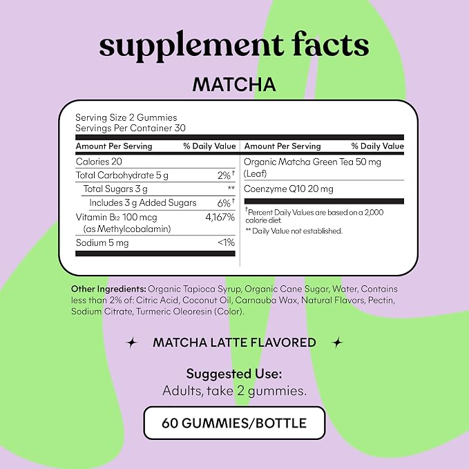 Lemme Matcha Energy B12 Gummies, 60 Gummies