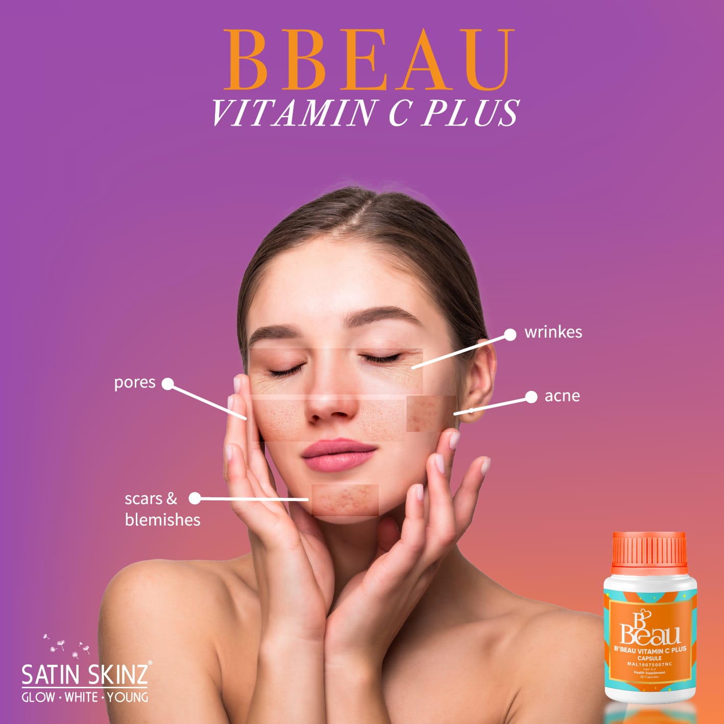 SatinSkinz B’Beau Vitamin C Plus - 60 Capsules (BBEAU)