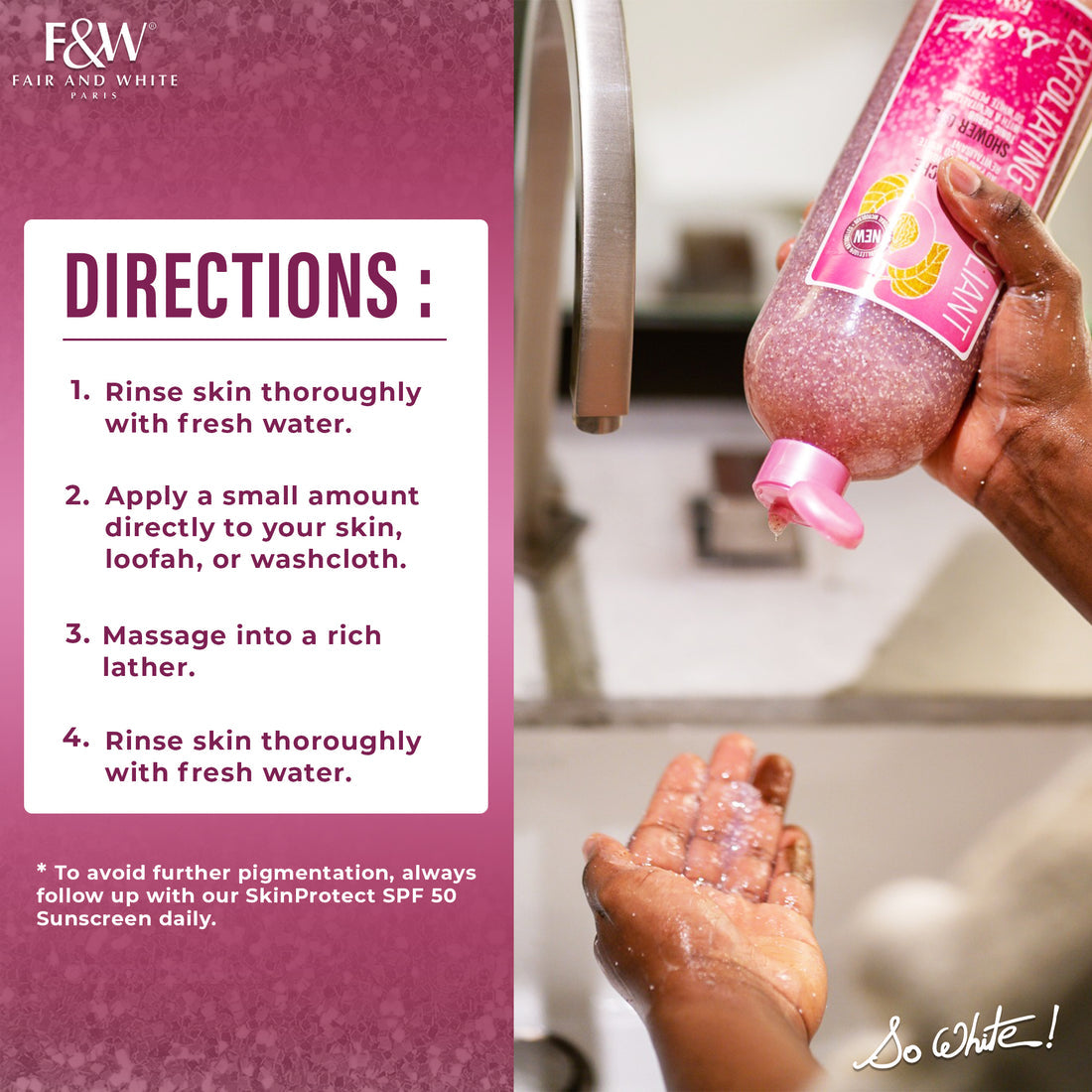 Fair & White So White Exfoliating Shower Gel With Tonic Scrub, 940Ml