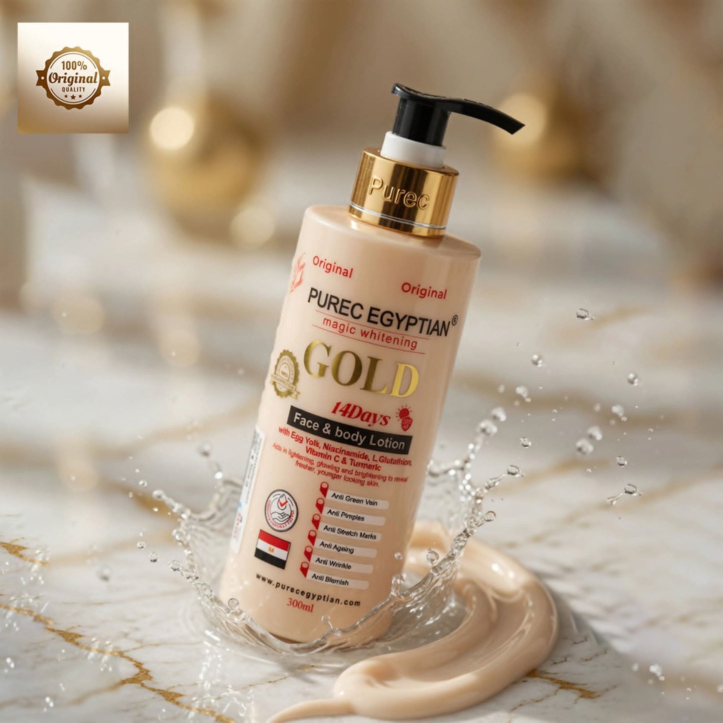 Purec Egyptian Gold Magic Whitening Face & Body Lotion, 300ml