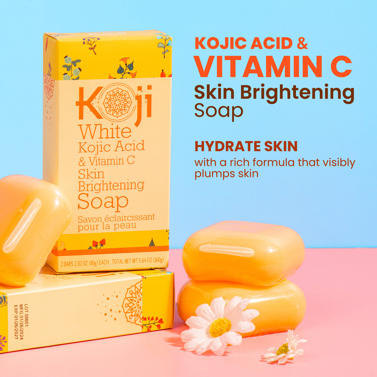 Koji White Kojic Acid & Vitamin C Skin Brightening Soap (2 Bars)