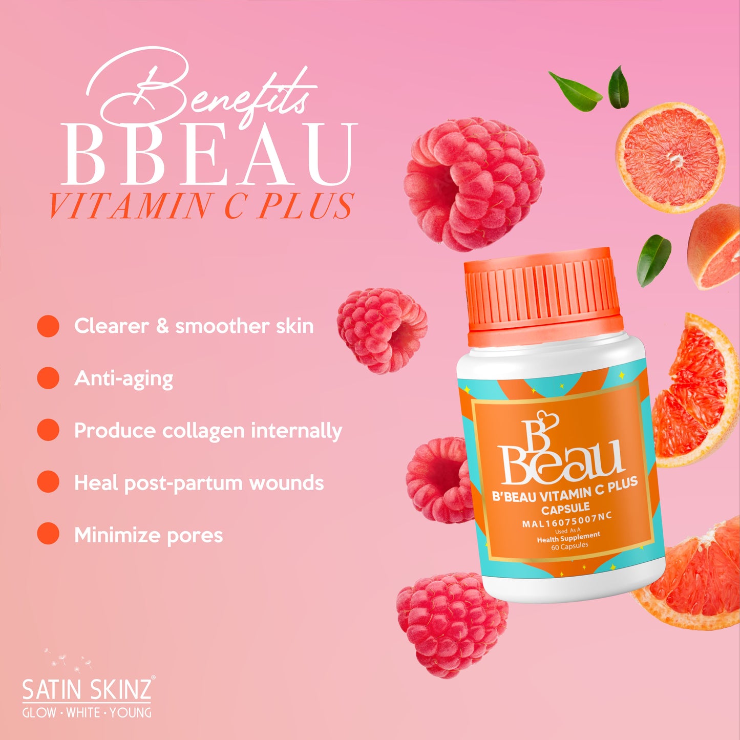 SatinSkinz B’Beau Vitamin C Plus - 60 Capsules (BBEAU)