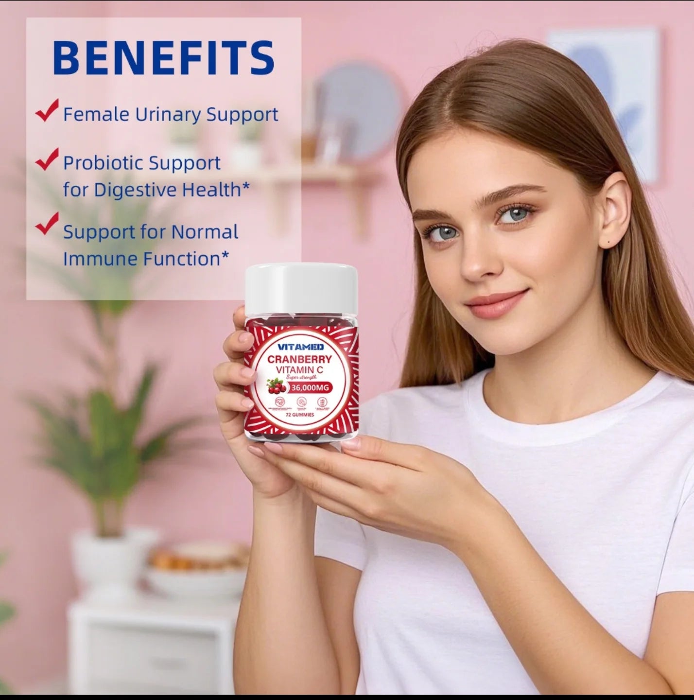 VITAMED Cranberry Vitamin C Gummies – Super Strength (36,000MG), 72 Gummies