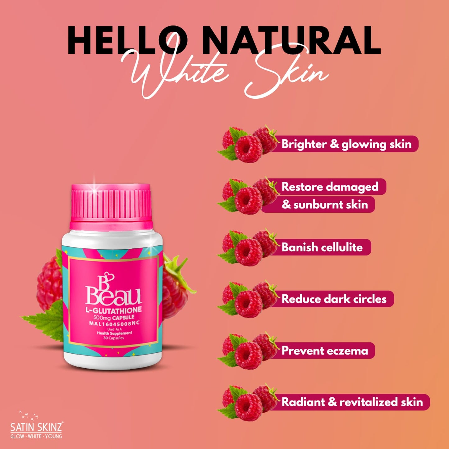 SatinSkinz B’Beau L-Glutathione, 30 Capsules (BBEAU)