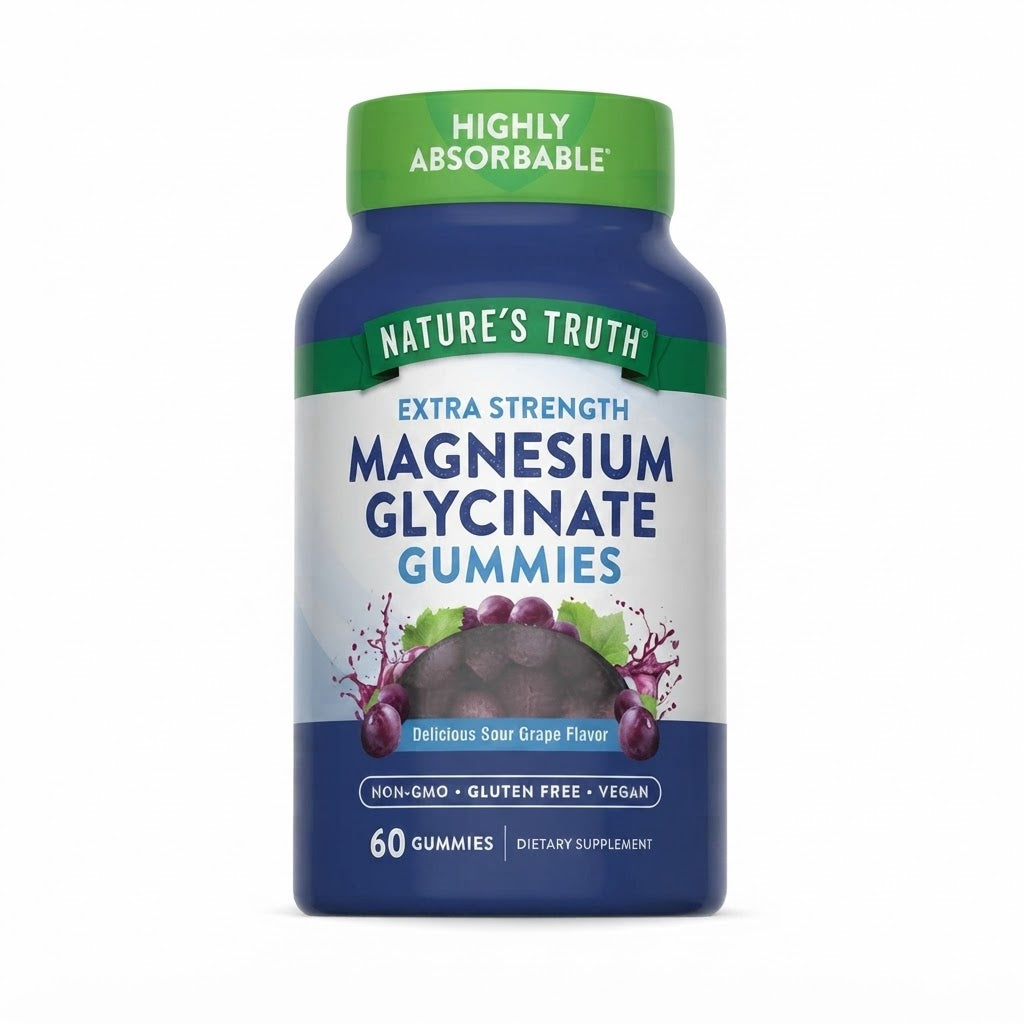 Nature's Truth Magnesium Glycinate Gummies (Delicious Sour Grape), 60 Gummies - Extra Strength