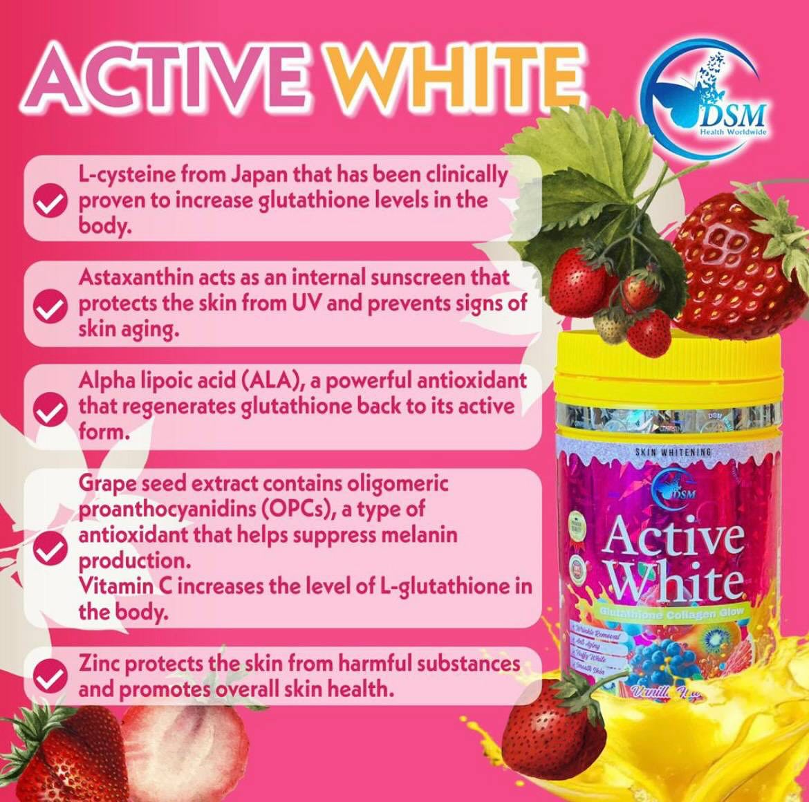 DSM Active White Glutathione Collagen Glow Markey Beauty DSM Active White Glutathione Collagen Glow Markey Beauty