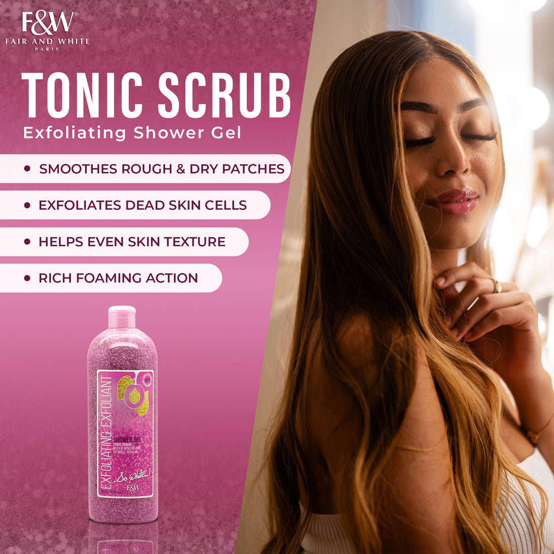 Fair & White So White Exfoliating Shower Gel With Tonic Scrub, 940Ml