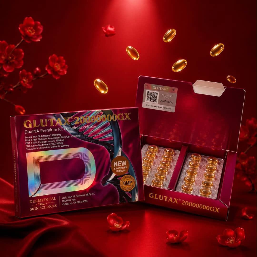 Glutax 2000000GX DualNA Premium Recombined Cell Skin Whitening Anti-Aging, 60 Capsules