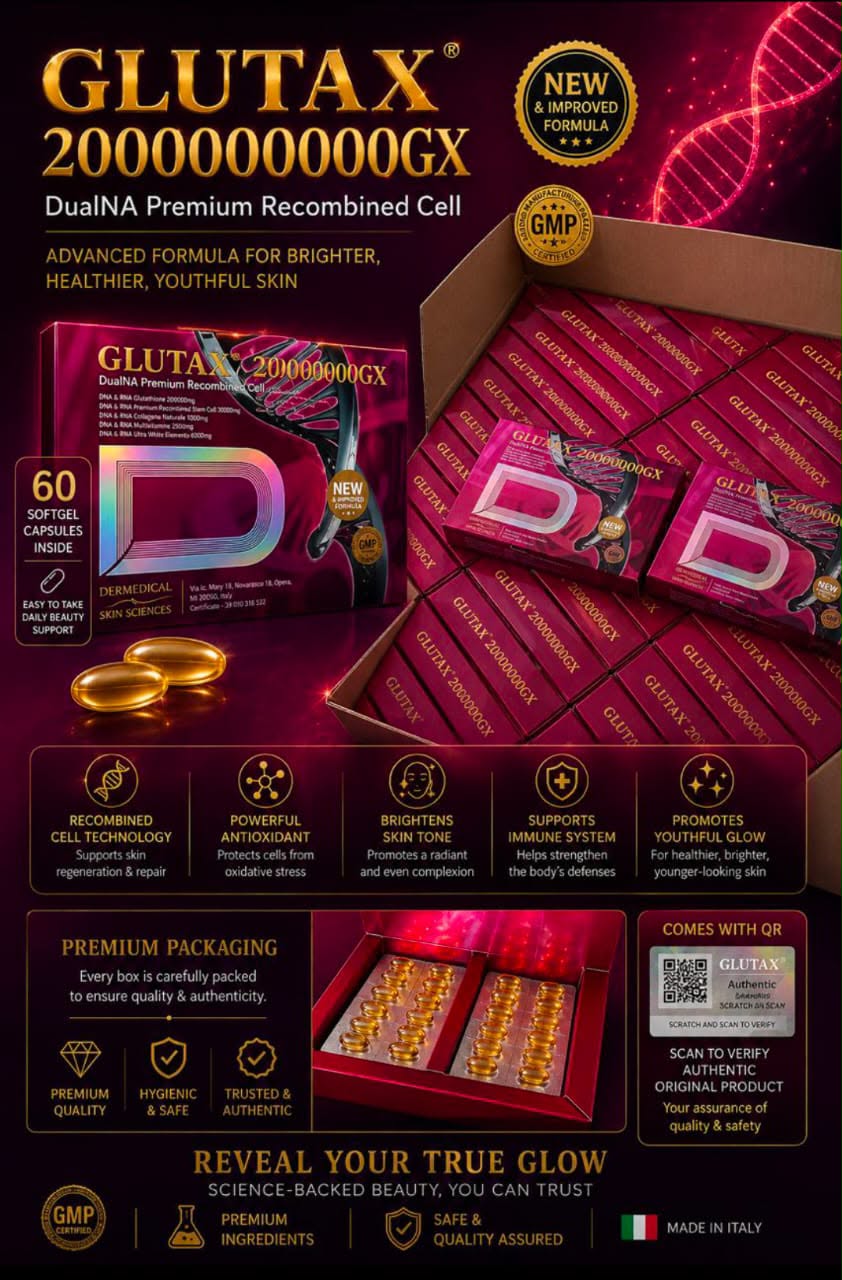 Glutax 2000000GX DualNA Premium Recombined Cell Skin Whitening Anti-Aging, 60 Capsules