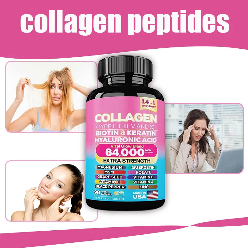 Collagen 14-in-1 Biotin, Keratin & Hyaluronic Acid Supplement, 90 Capsules