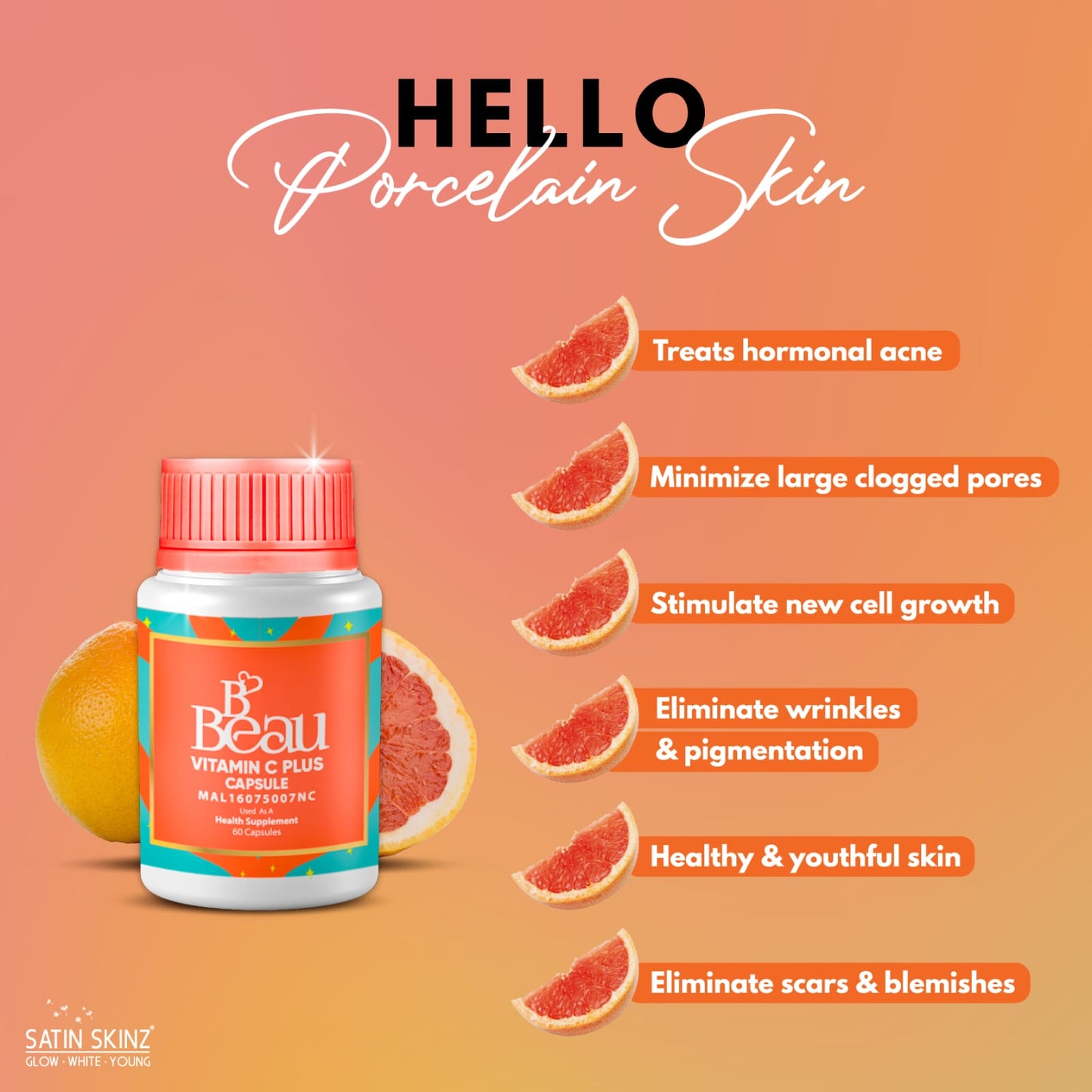 SatinSkinz B’Beau Vitamin C Plus - 60 Capsules (BBEAU)