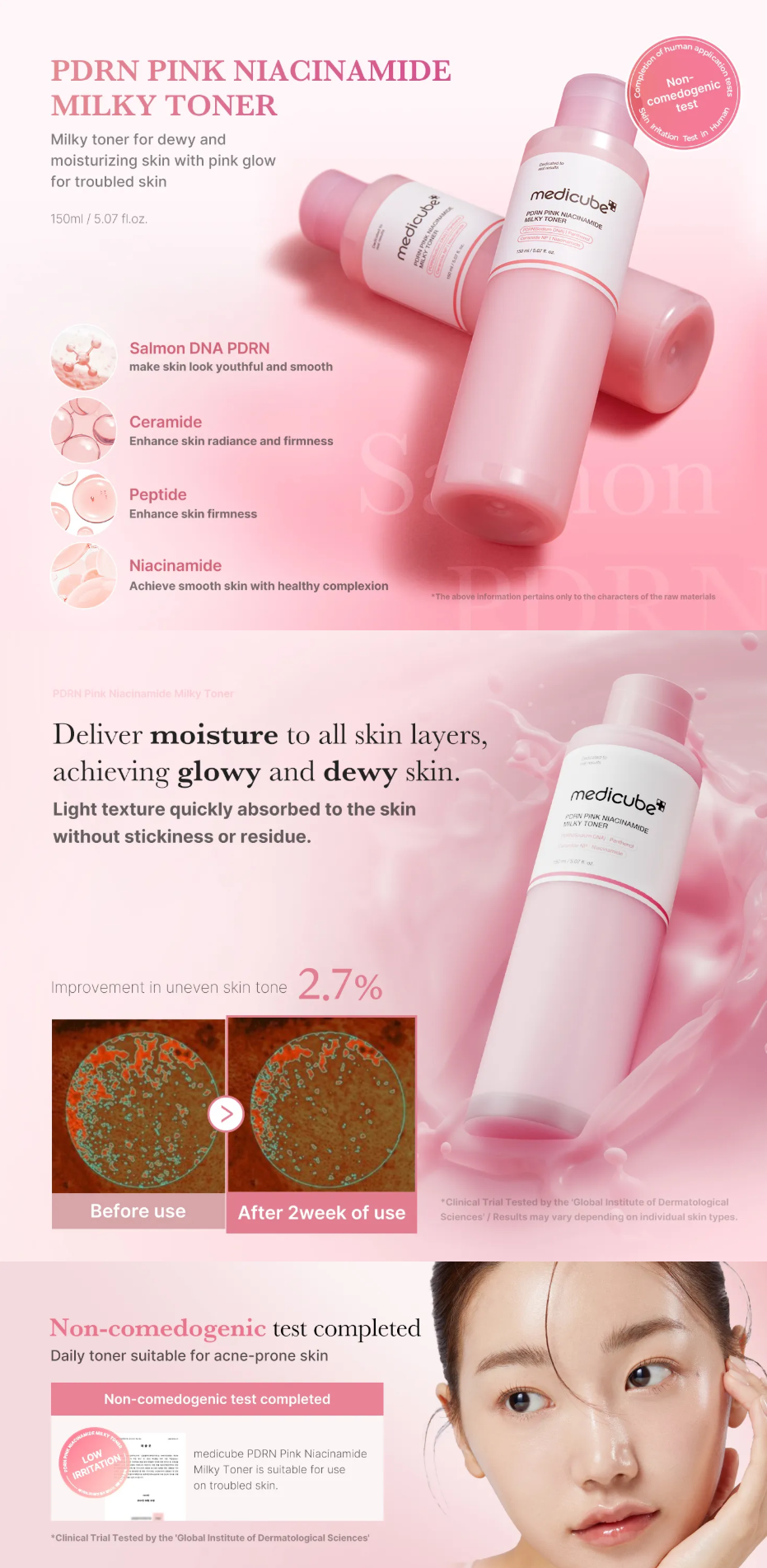 Medicube PDRN Pink Niacinamide Milky Toner (150 ml / 5.07 fl. oz.)