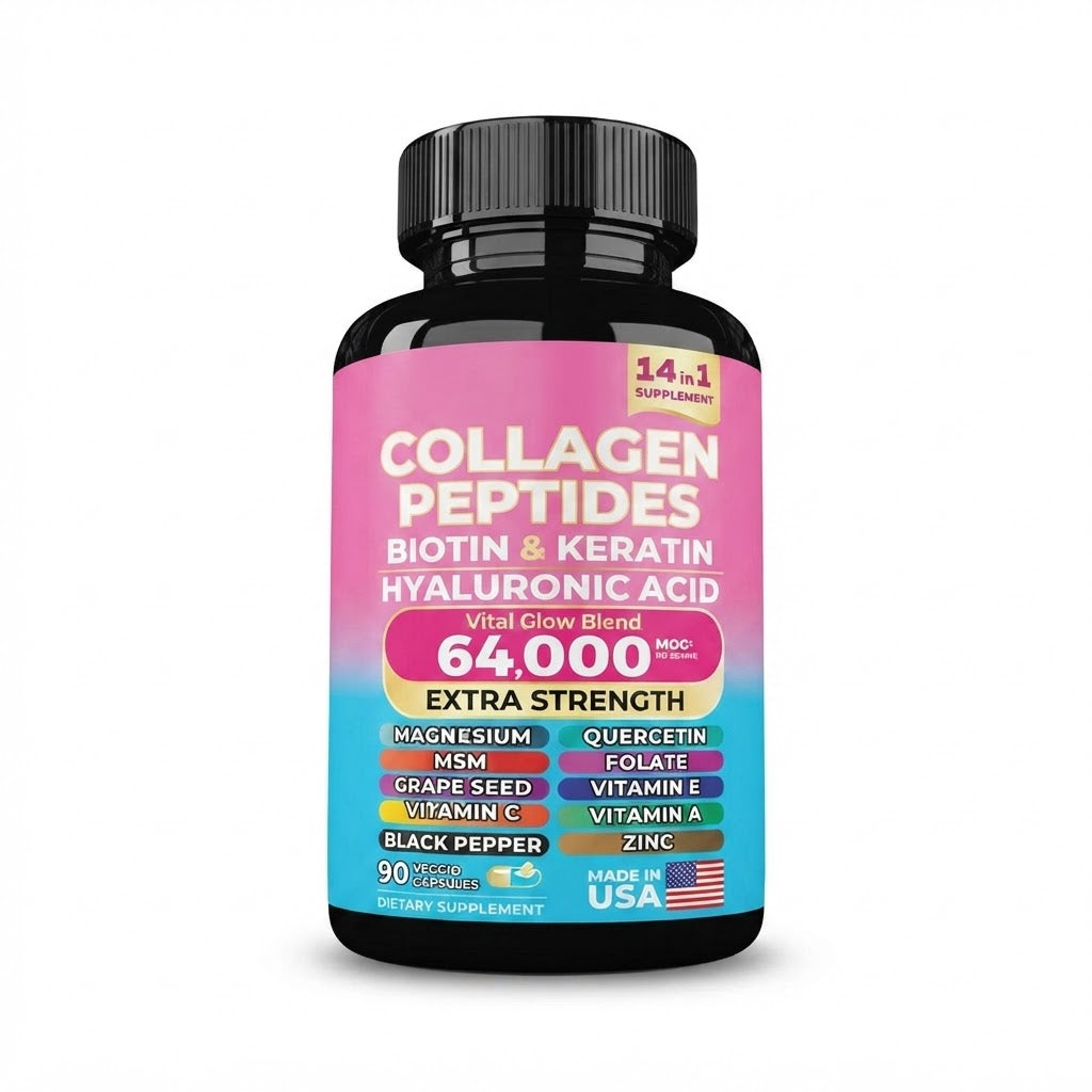 Collagen 14-in-1 Biotin, Keratin & Hyaluronic Acid Supplement, 90 Capsules