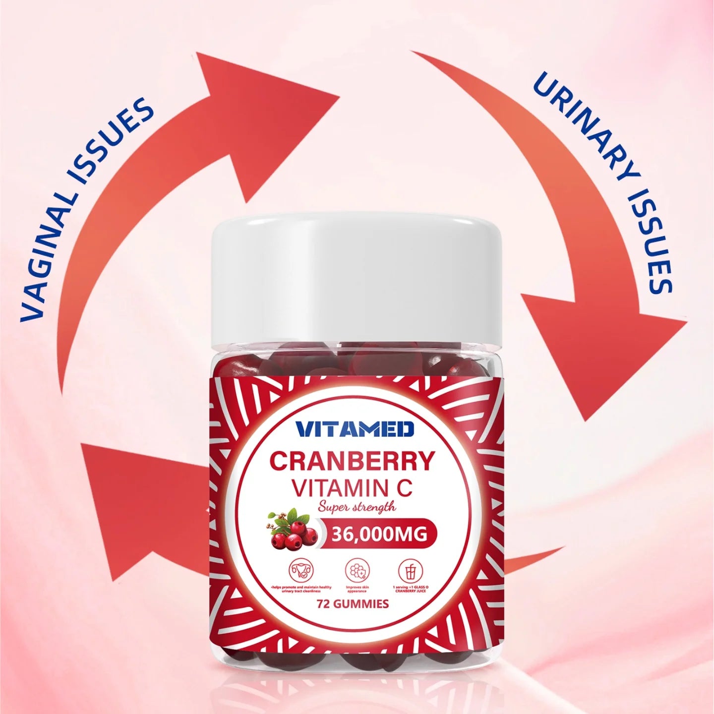 VITAMED Cranberry Vitamin C Gummies – Super Strength (36,000MG), 72 Gummies